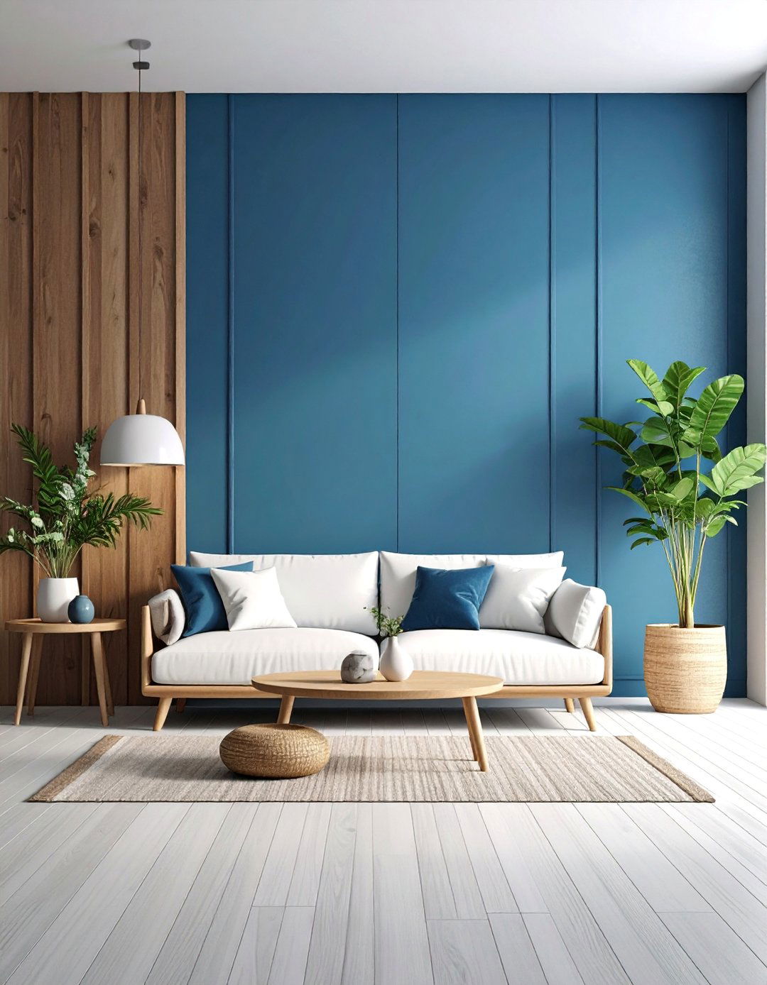Scandinavian Modern with Steel Blue Walls and Light Grey Bamboo Floors - 25 grey floor living room with blue walls ideas