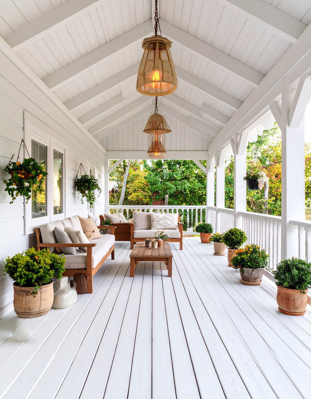 Scandinavian Open Gable Porch with Light Woods and White Paint - 25 Open Gable Porch Ideas