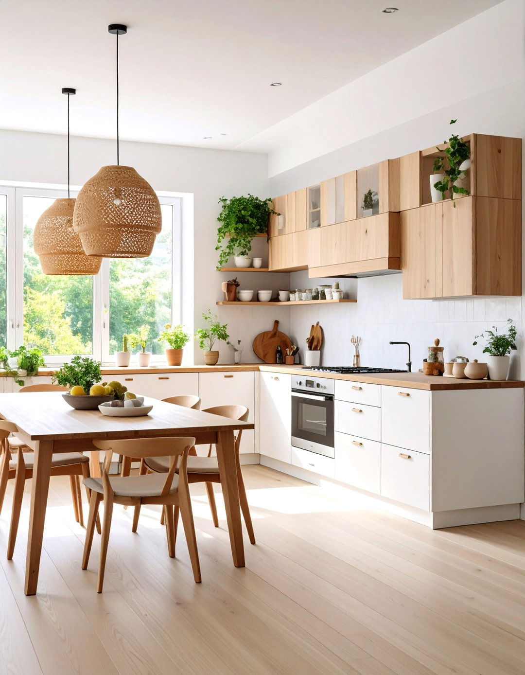 Scandinavian Open Kitchen with Light Wood and White Tones - 25 Open Kitchen Ideas