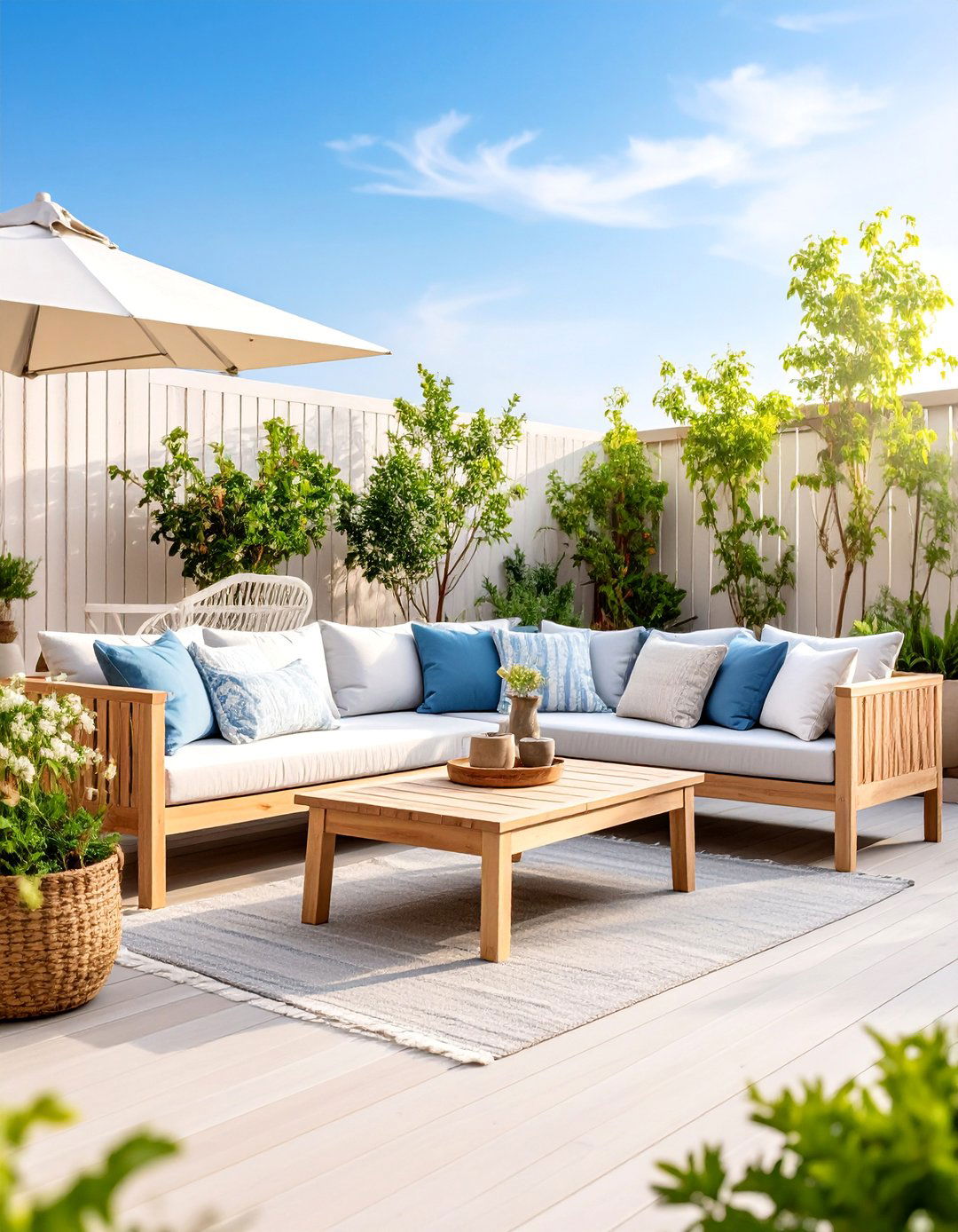 Scandinavian Outdoor Living Room with Light Woods - 25 Outdoor Living Room Ideas