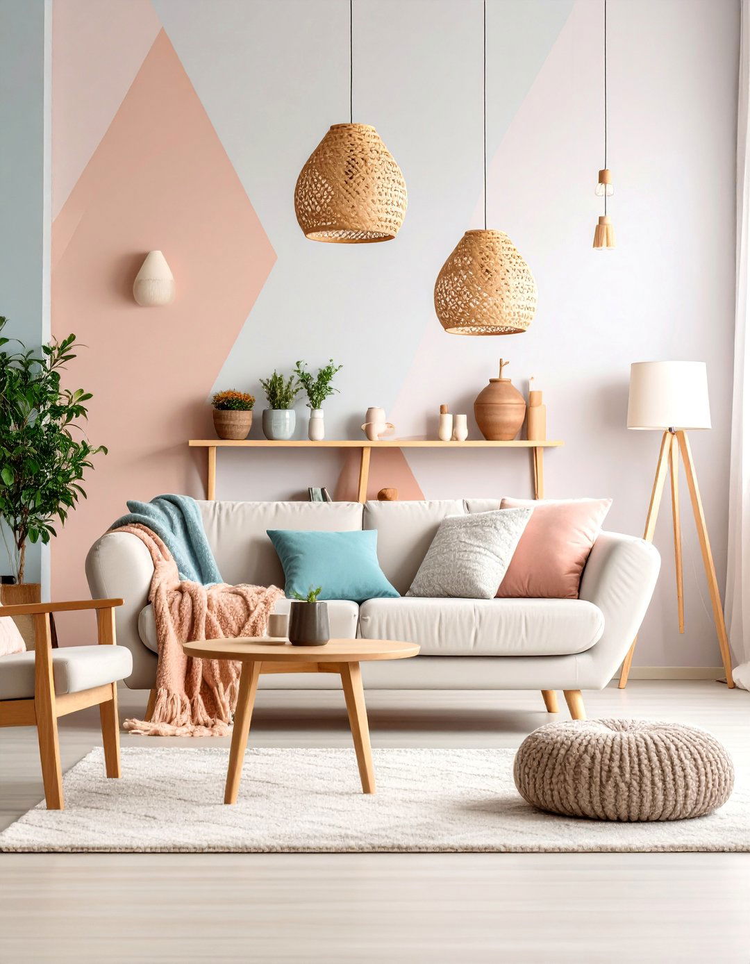 Scandinavian Pastel Triangles Geometric Accent Wall - 25 Geometric Accent Wall Ideas