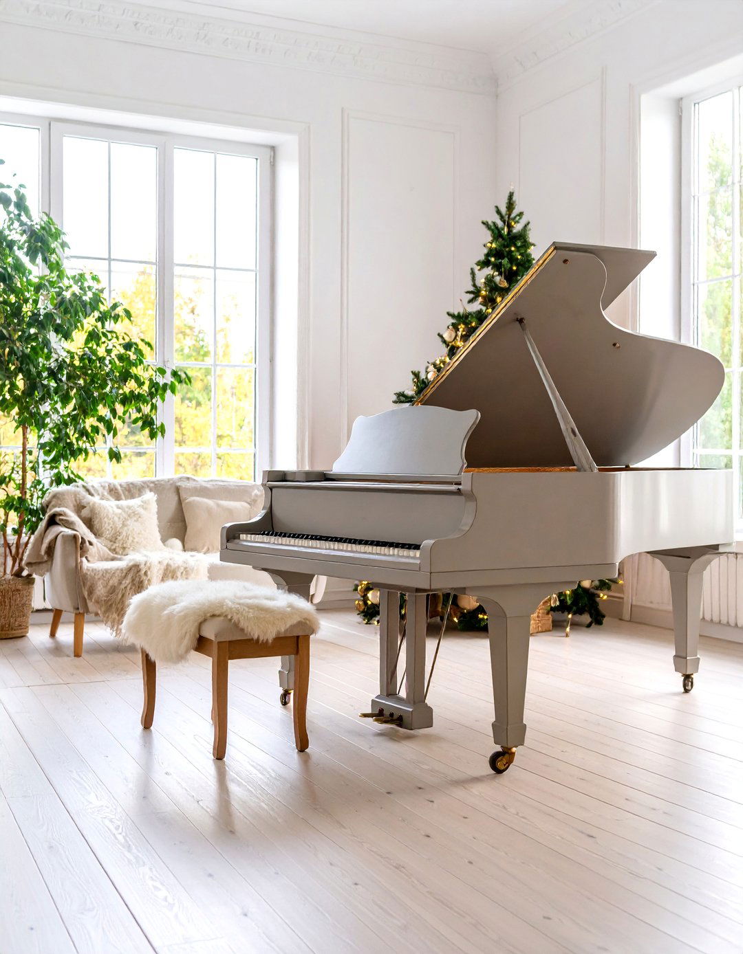 Scandinavian Piano Room with Light Woods and Neutral Tones - 25 Piano Room Ideas