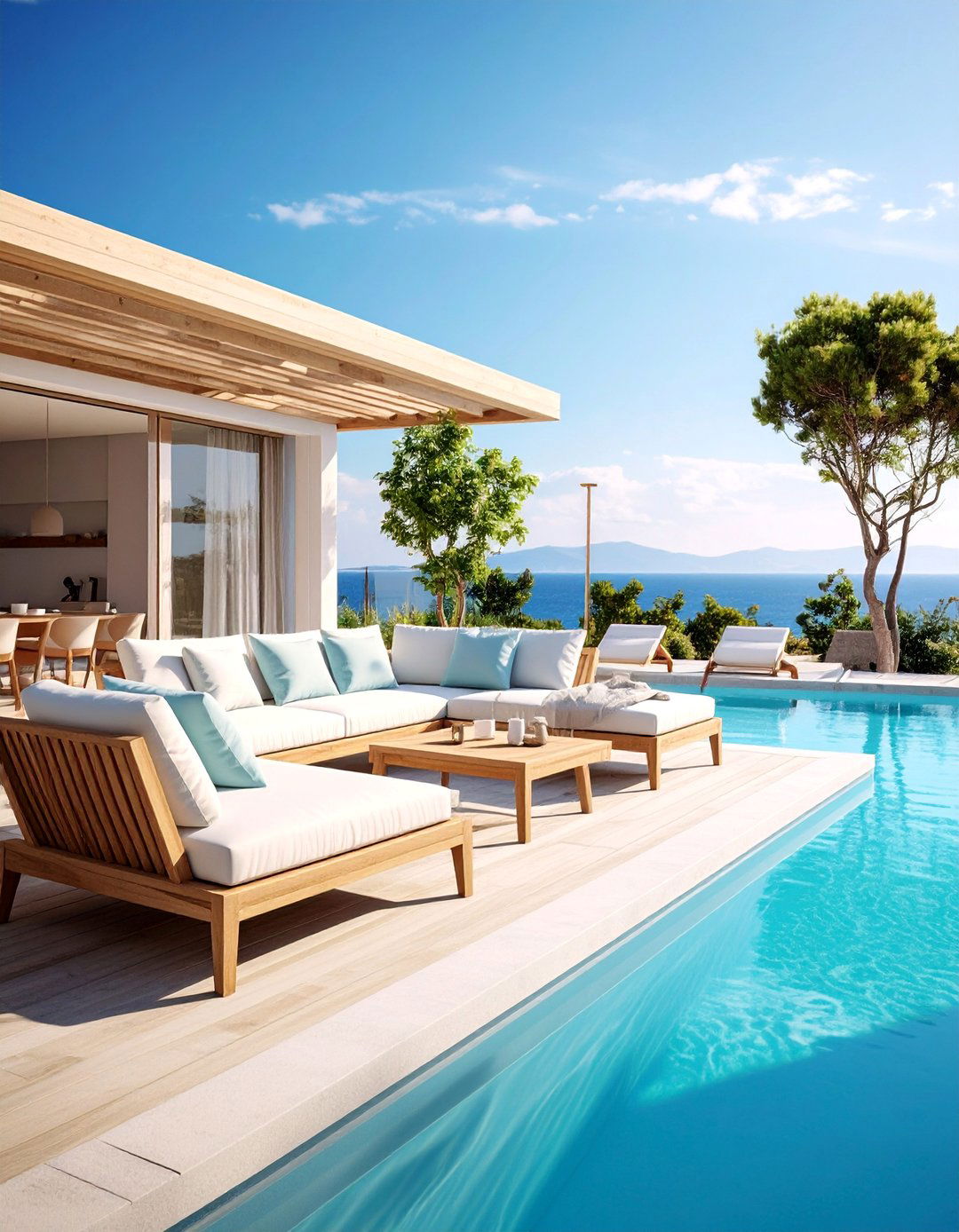 Scandinavian Pool Deck with Light Wood Accents - 25 Pool Furniture Ideas