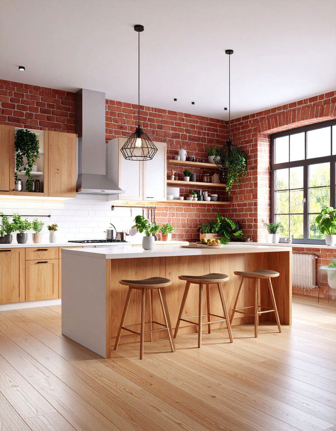 Scandinavian Red Brick with Minimalist Design - 25 Red Brick Kitchen Ideas