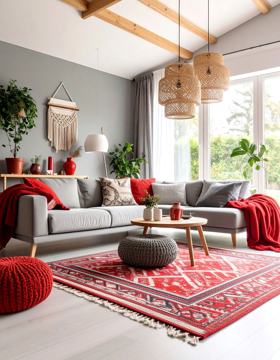 Scandinavian Red and Grey Living Room Design - 25 Red and Grey Living Room Ideas