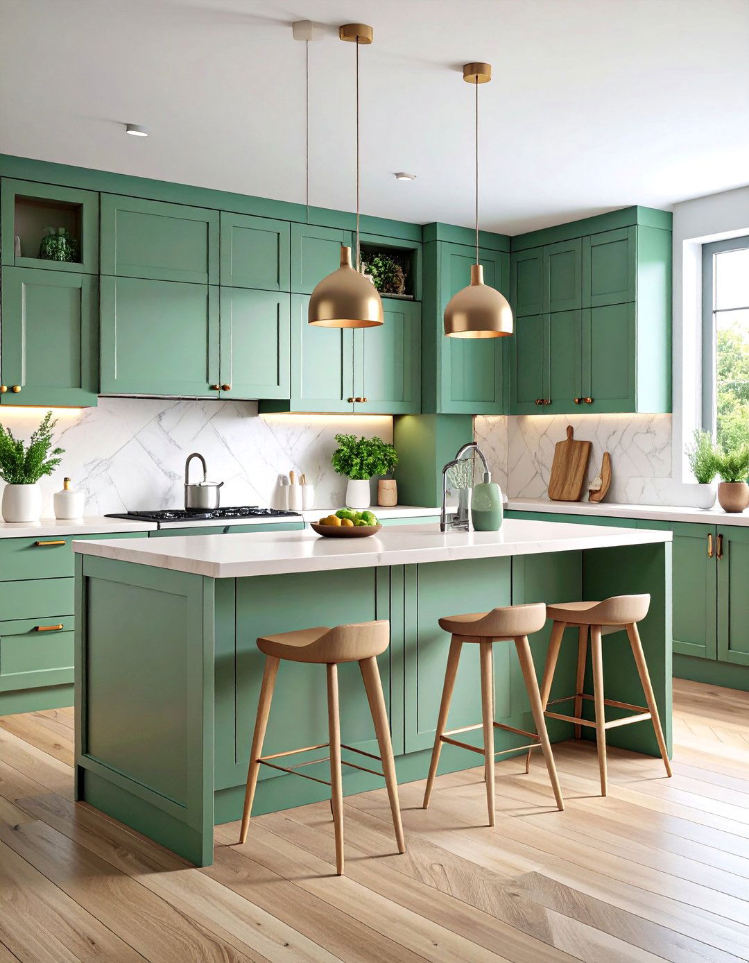 Scandinavian Sage Green Island with Light Wood Accents - 25 Sage Green Kitchen Island Ideas