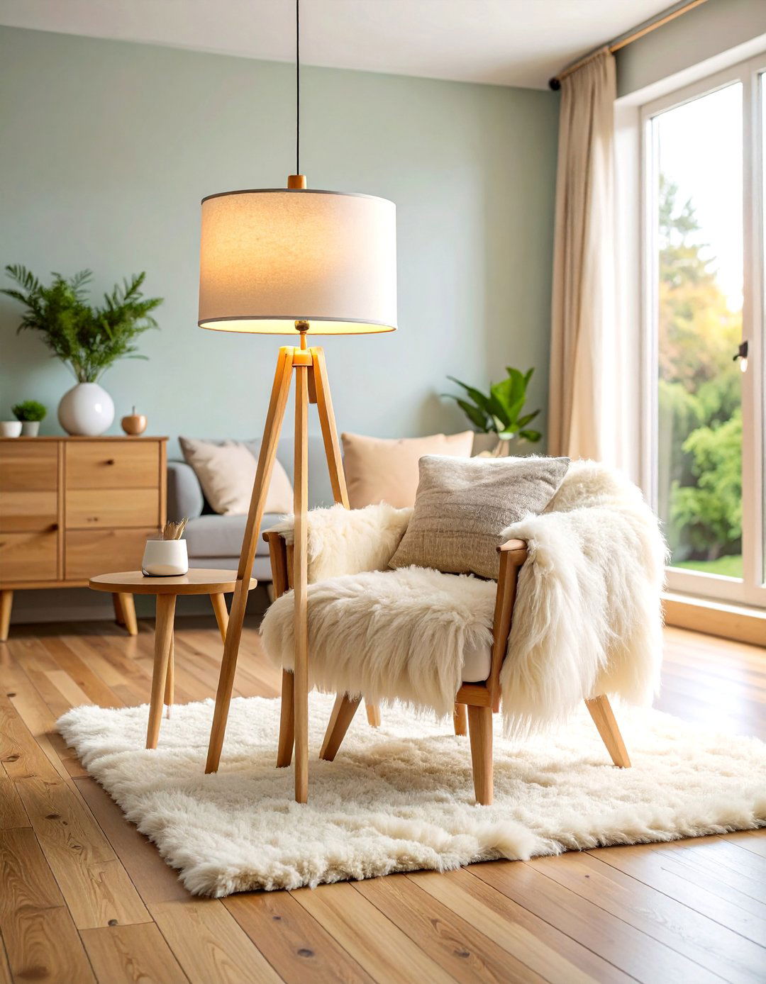 Scandinavian Sheepskin and Oak Floor Lamp - 25 Living Room Floor Lamp Ideas and Inspiration