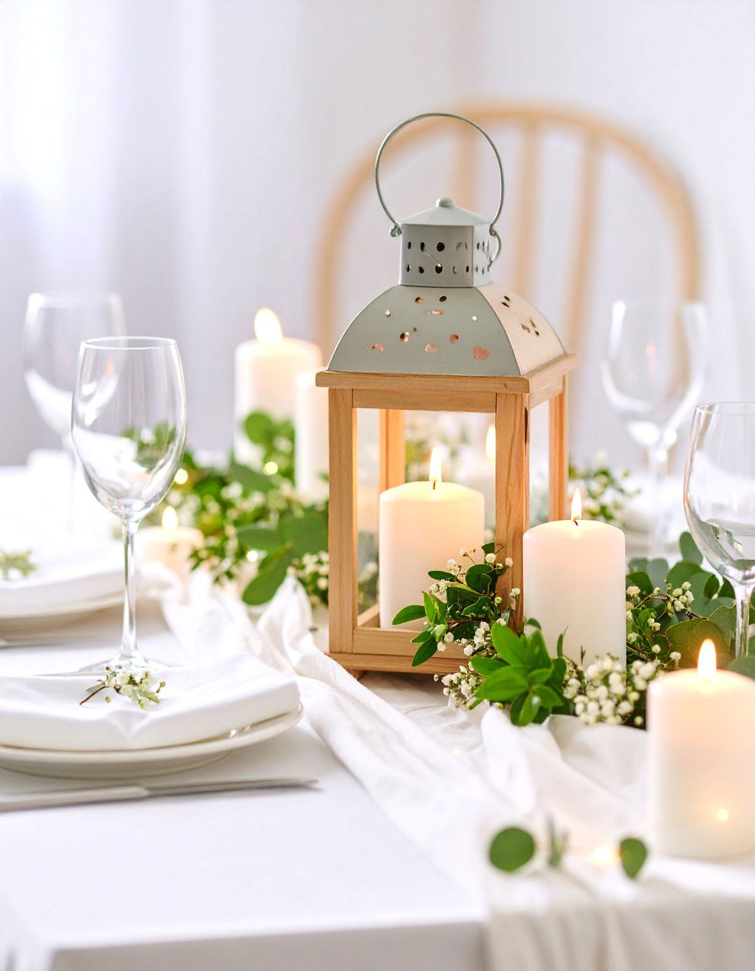 Scandinavian Simple Pine Lantern Centerpiece - 25 Lantern Centerpiece Ideas