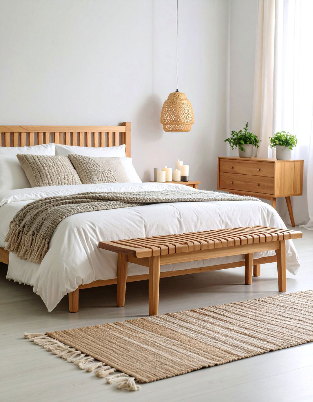 Scandinavian Slatted Oak Bedroom Bench - 25 Bedroom Bench Ideas