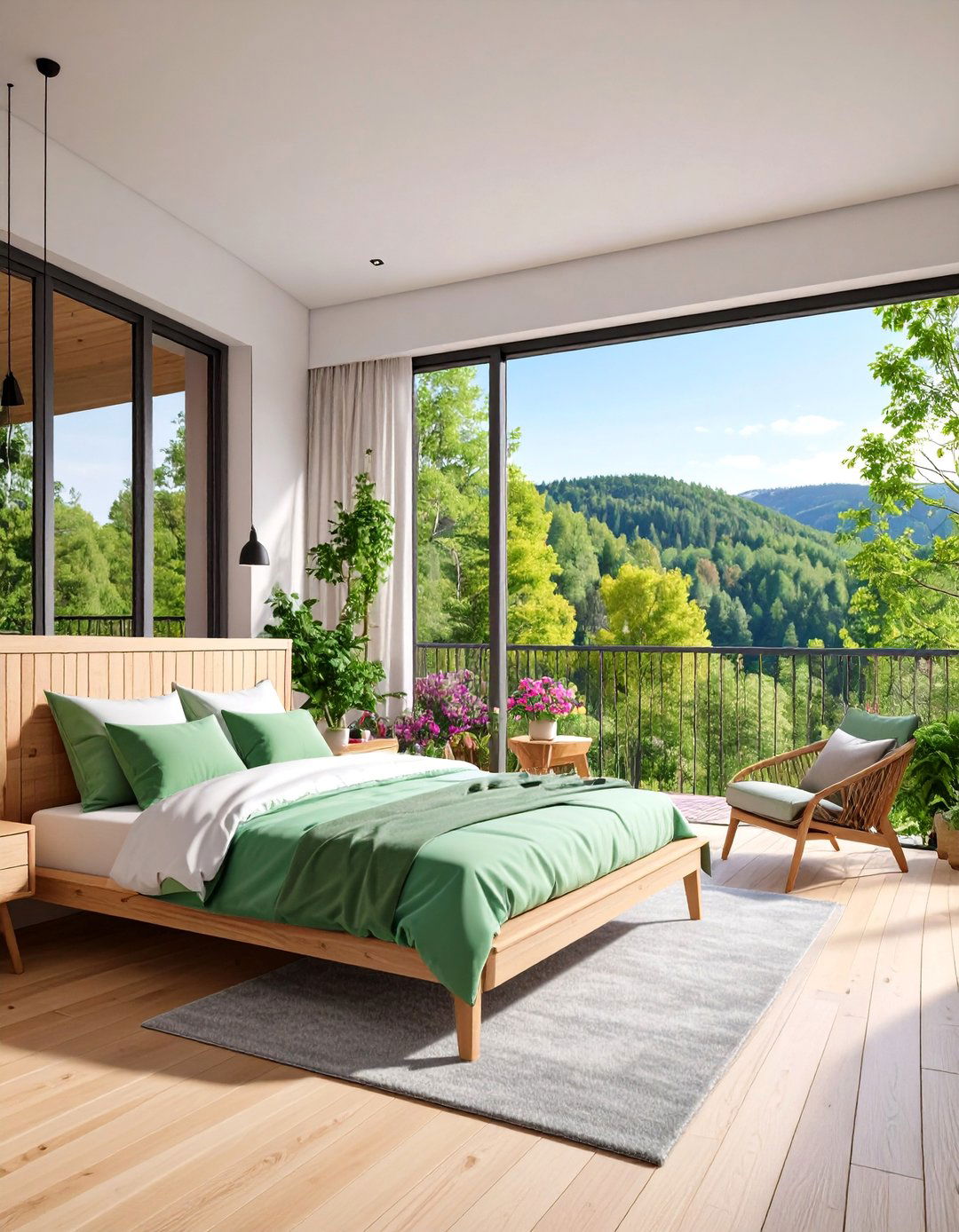 Scandinavian Style Juliet Balcony with Light Wood and Metal - 25 Juliet Balcony Ideas