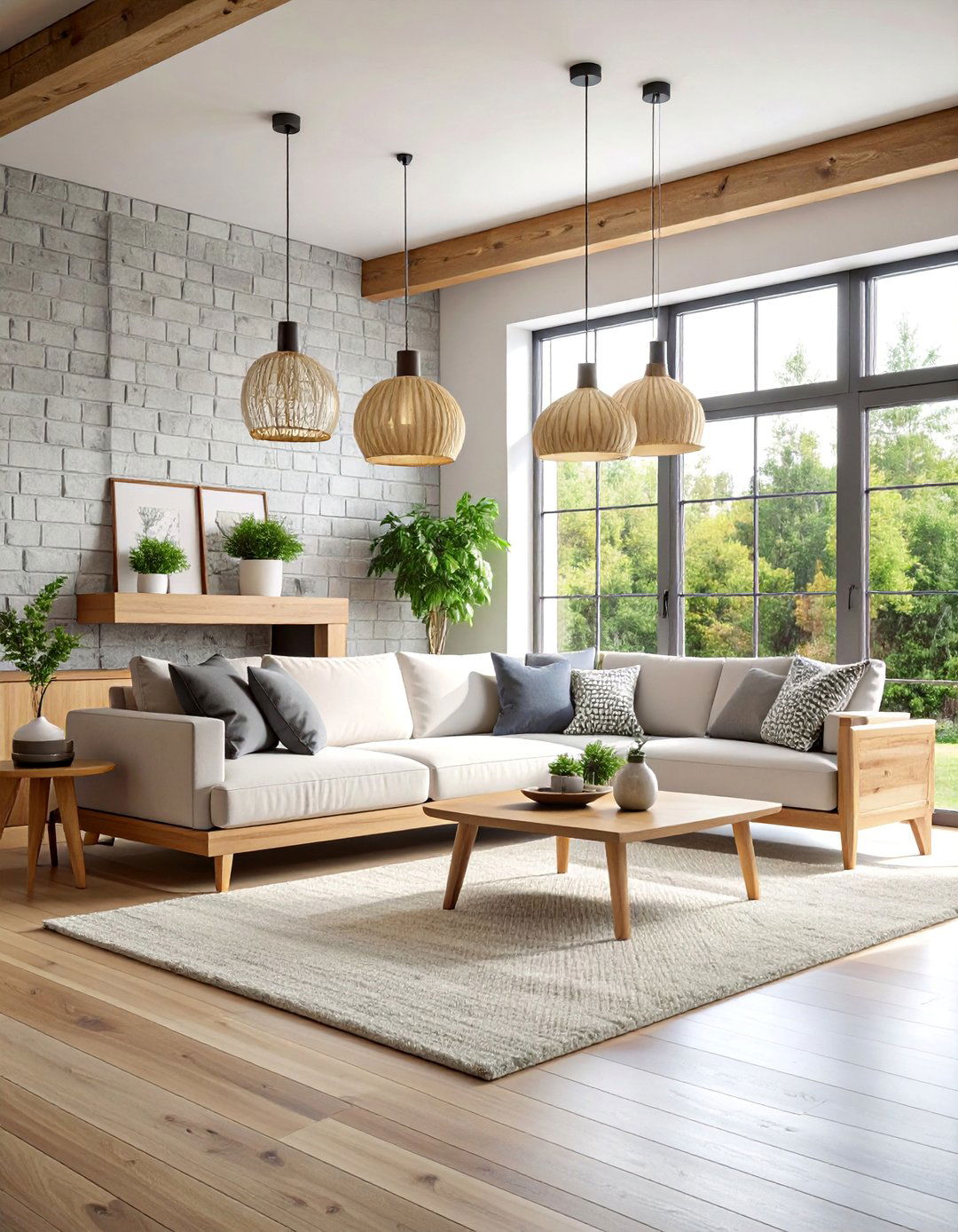 Scandinavian Style Living Room with Light Grey Brick - 25 Brick Wallpaper Ideas
