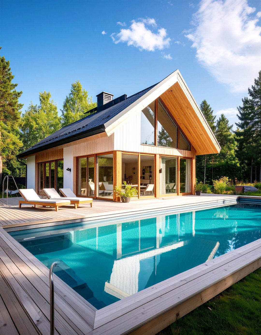 Scandinavian Style Pool House with Light Woods - 25 Pool House Ideas