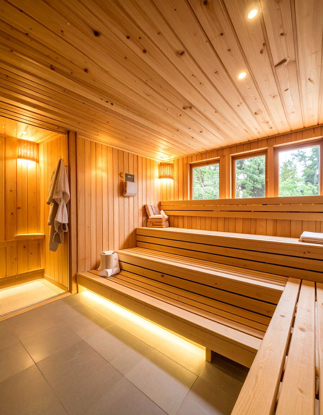 Scandinavian Style Sauna with Relaxation Area - 25 Basement Ideas
