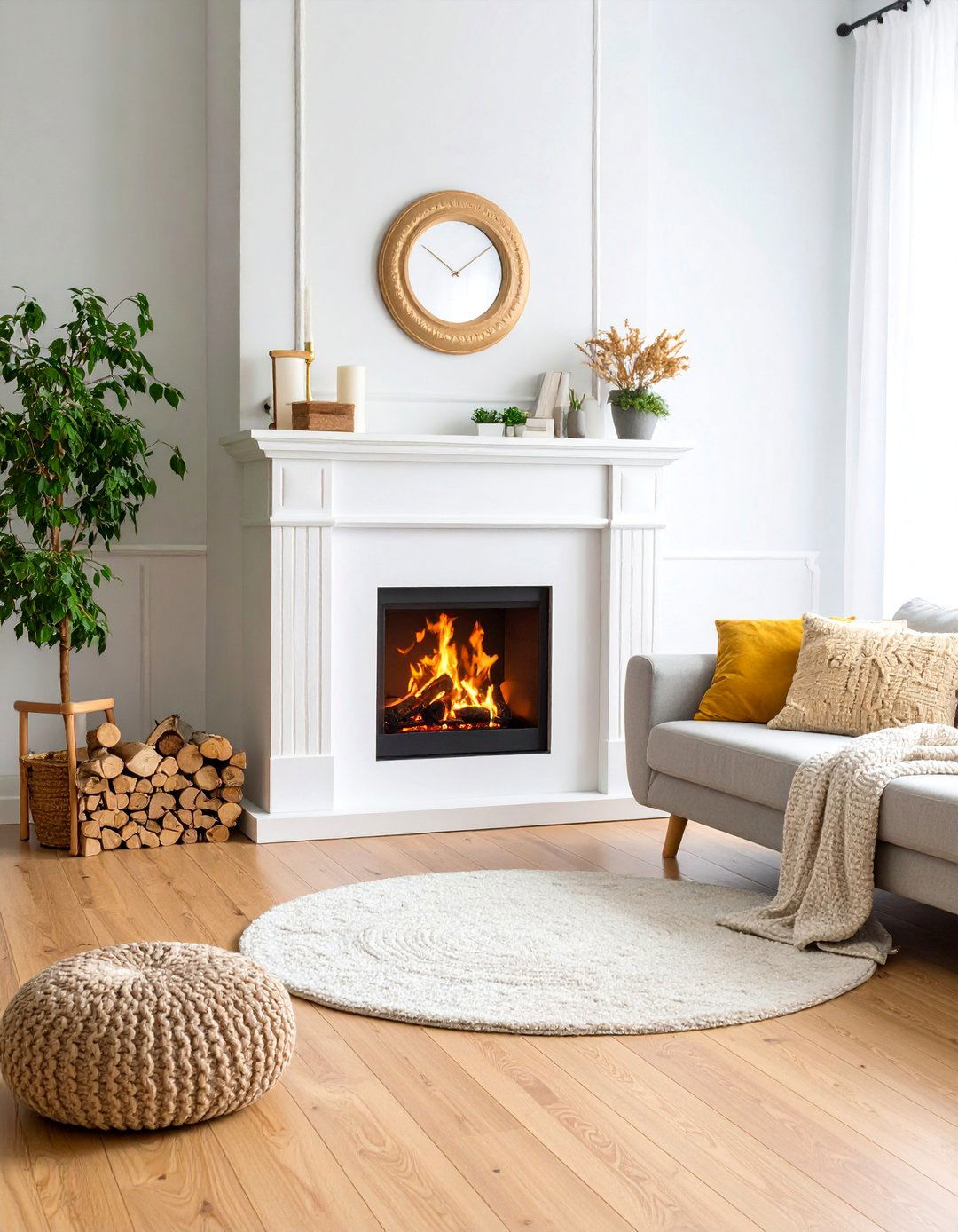 Scandinavian Style Wood and White Fireplace - 25 Floor to Ceiling Fireplace Ideas