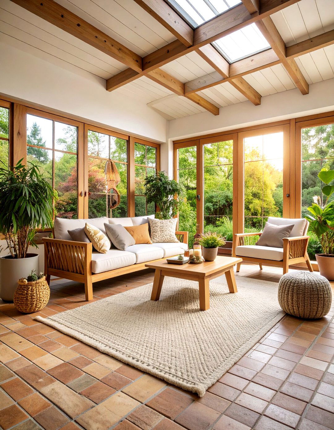 Scandinavian Sunroom with Light Brick Wash - 25 Brick Floor Sunroom Ideas