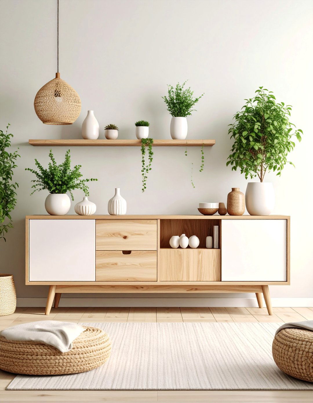 Scandinavian TV Console with Light Wood and White Accents - 25 Tv Console Decor Ideas
