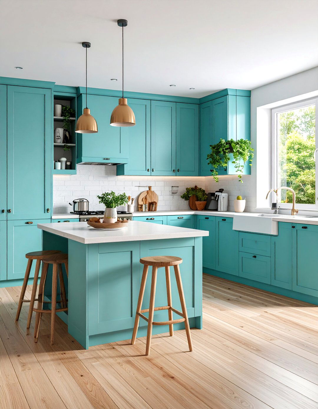 Scandinavian Teal Kitchen with Light Wood Accents - 25 Teal Kitchen Ideas