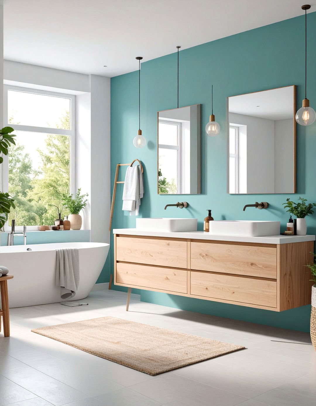 Scandinavian Teal Wood Bathroom - 25 Teal Bathroom Ideas