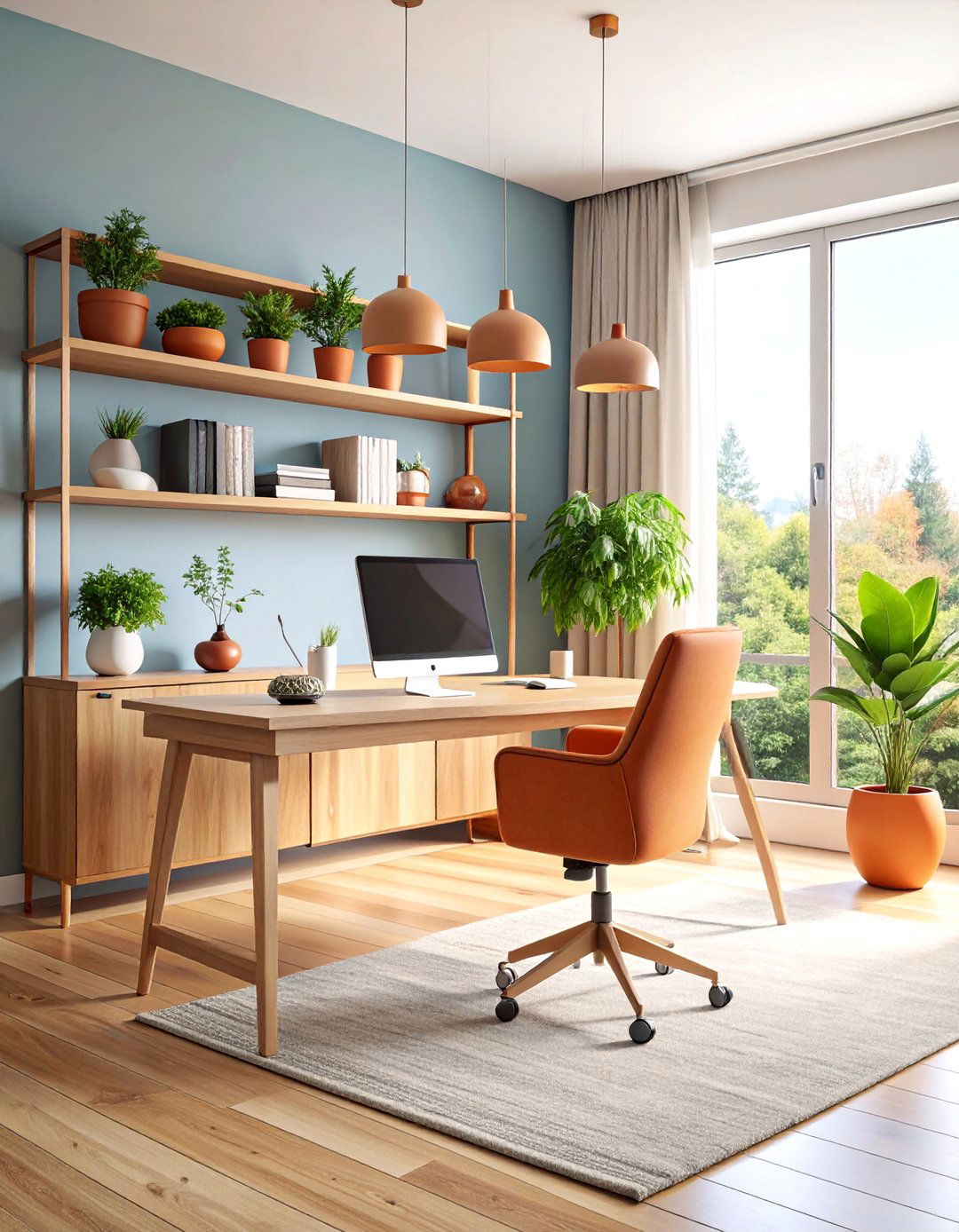 Scandinavian Terracotta Office with Light Wood Accents - 25 terracotta home decor ideas