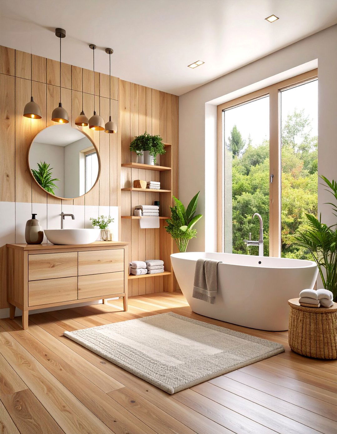Scandinavian Wet Room with Wood Panel Accents - 25 Wet Room Ideas