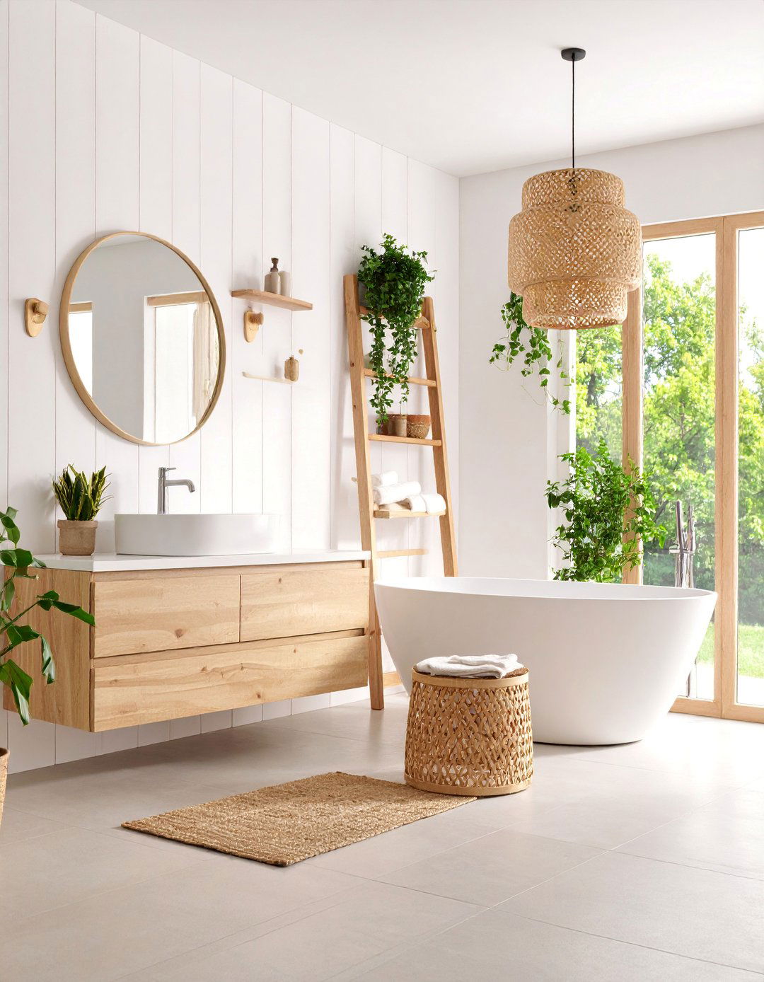 Scandinavian White Bathroom with Natural Wood Accents - 25 Small White Bathroom Ideas
