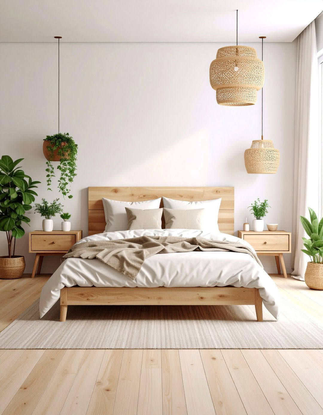 Scandinavian White Bedroom with Natural Wood Accents - 25 Small White Bedroom Ideas