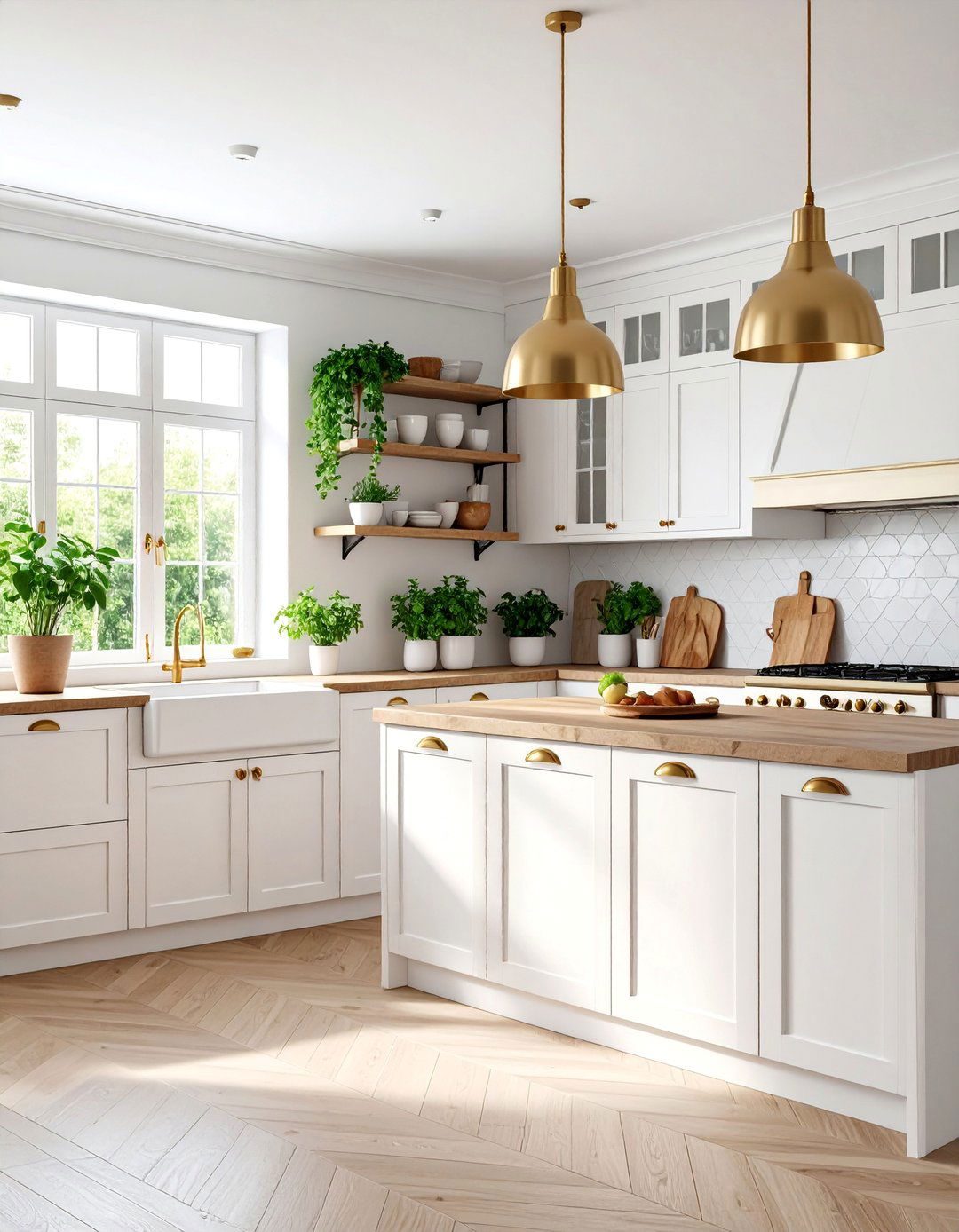 Scandinavian White Cabinets with Satin Brass Accents - 25 White Kitchen Cabinets With Gold Hardwar