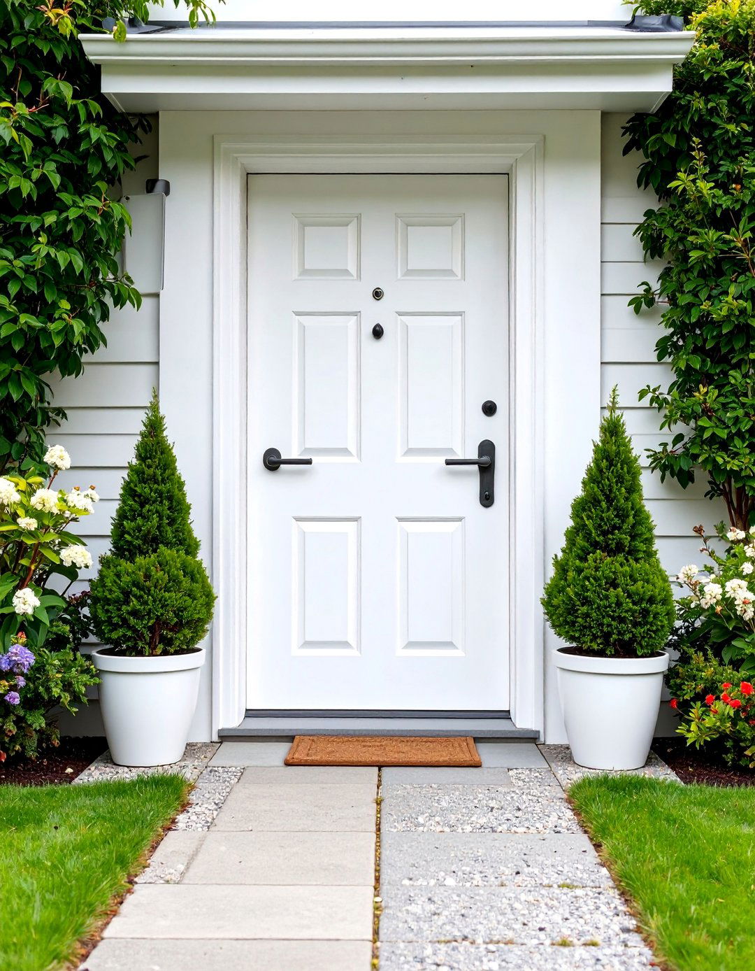 Scandinavian White Front Door with Minimalist Hardware - 25 White Front Door Ideas