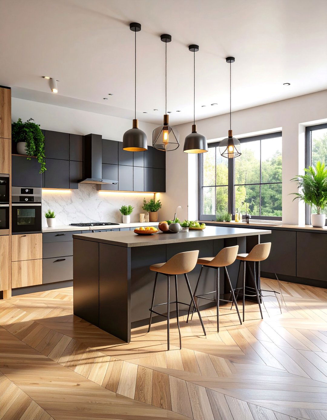 Scandinavian White Kitchen with Black Accent Island - 25 white kitchen ideas with black island