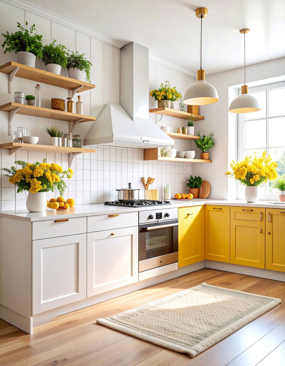 Scandinavian White Kitchen with Light Wood Accents - 25 White Kitchen with Stainless Steel Appliances Ideas