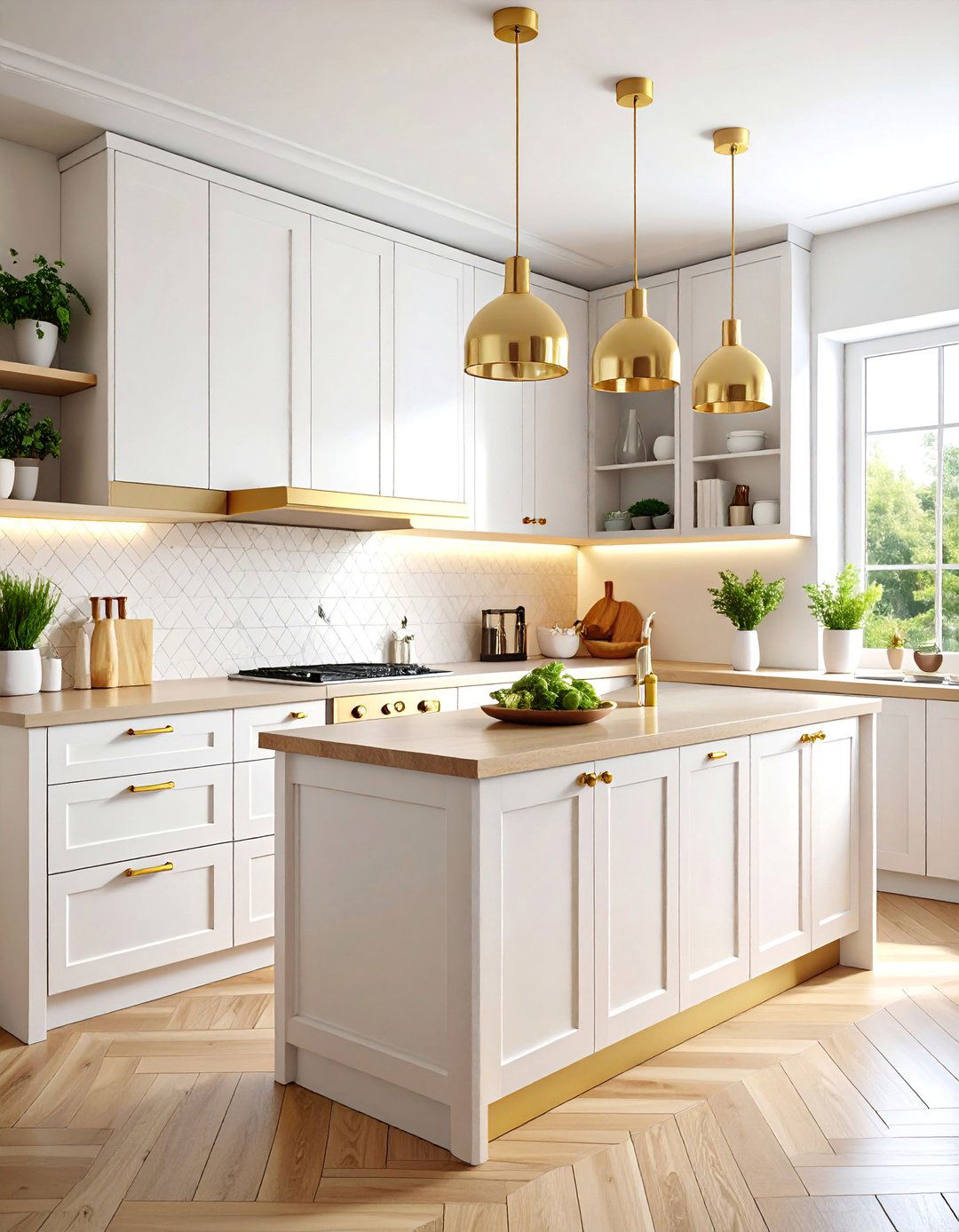 Scandinavian White Kitchen with Warm Brass Accents - 25 White and Gold Kitchen Ideas