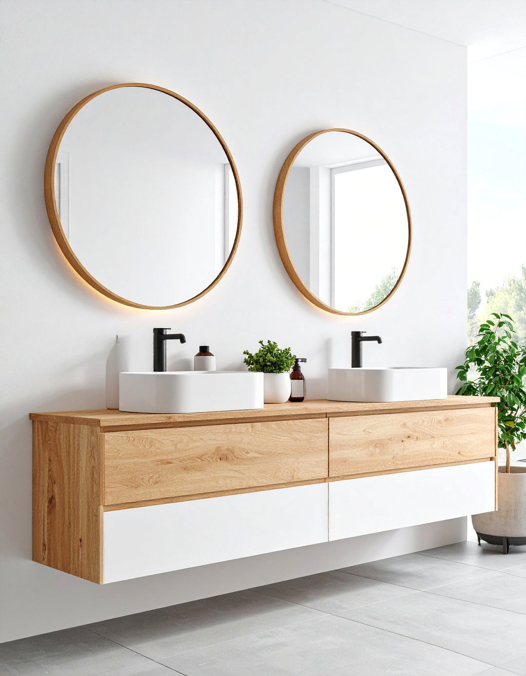 Scandinavian White Oak Wood Bathroom Vanity - 25 Wood Bathroom Vanity Ideas