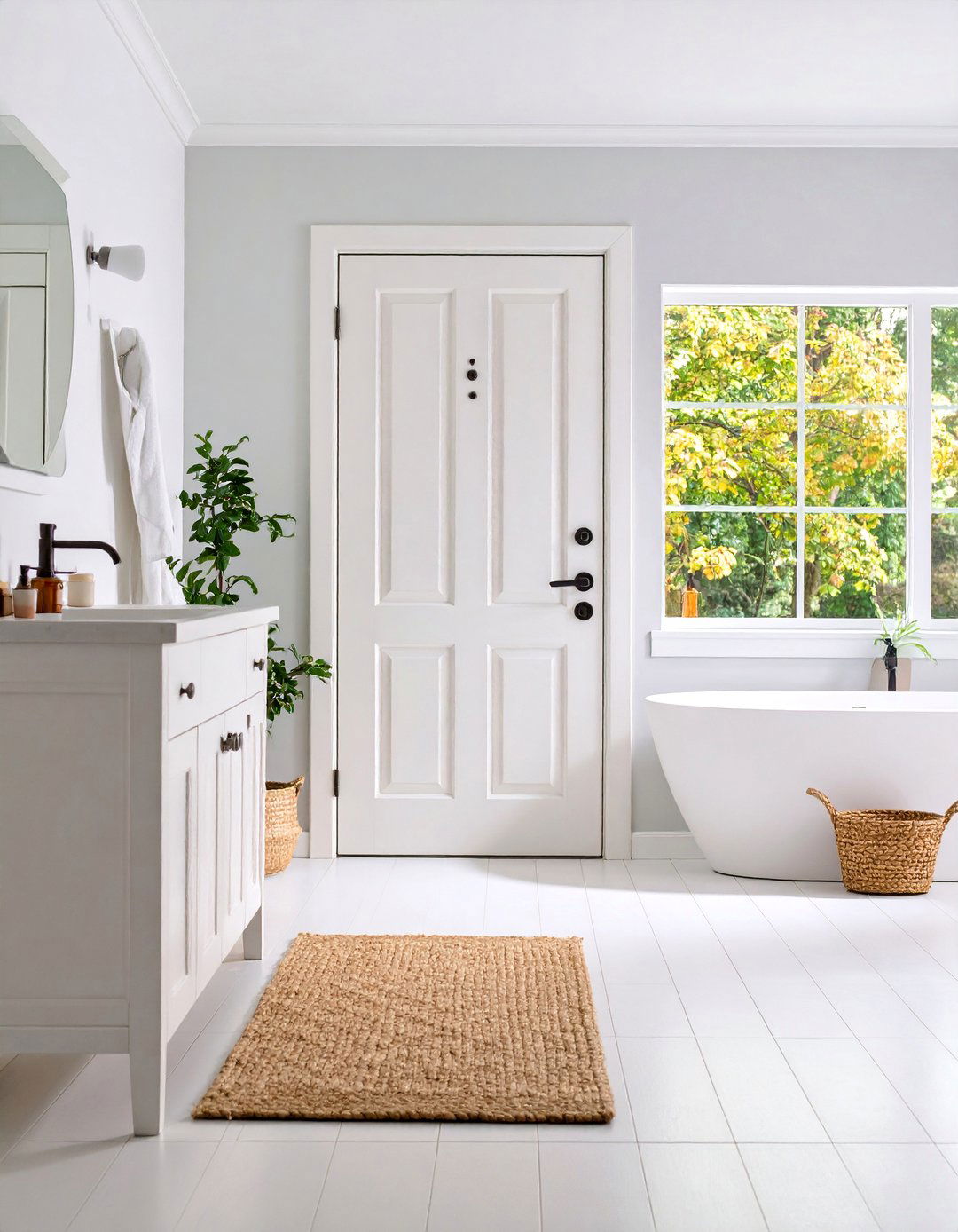 Scandinavian White Wood Door with Minimalist Hardware - 25 Bathroom Door Ideas