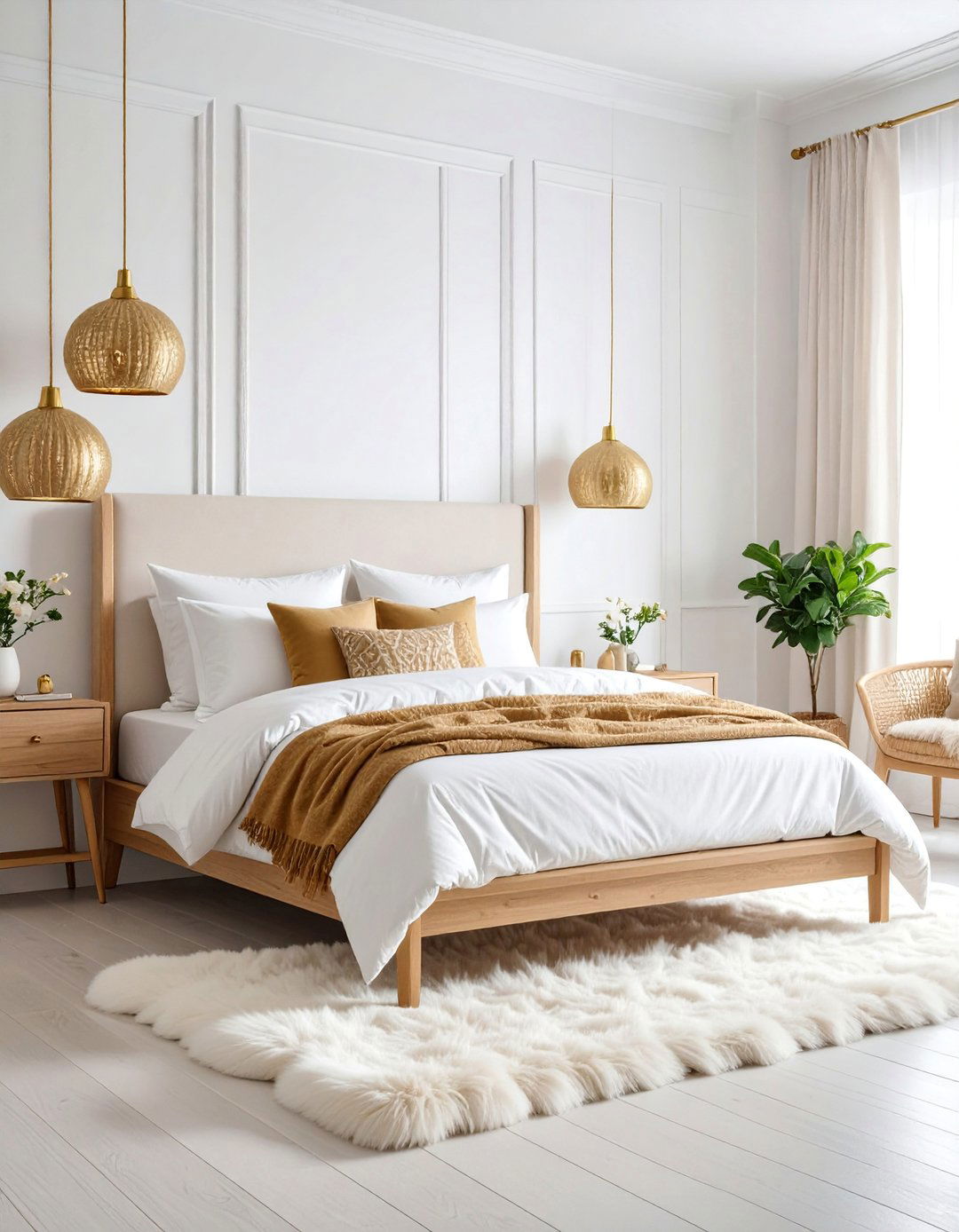 Scandinavian White and Gold Bedroom - 25 White and Gold Bedroom Ideas