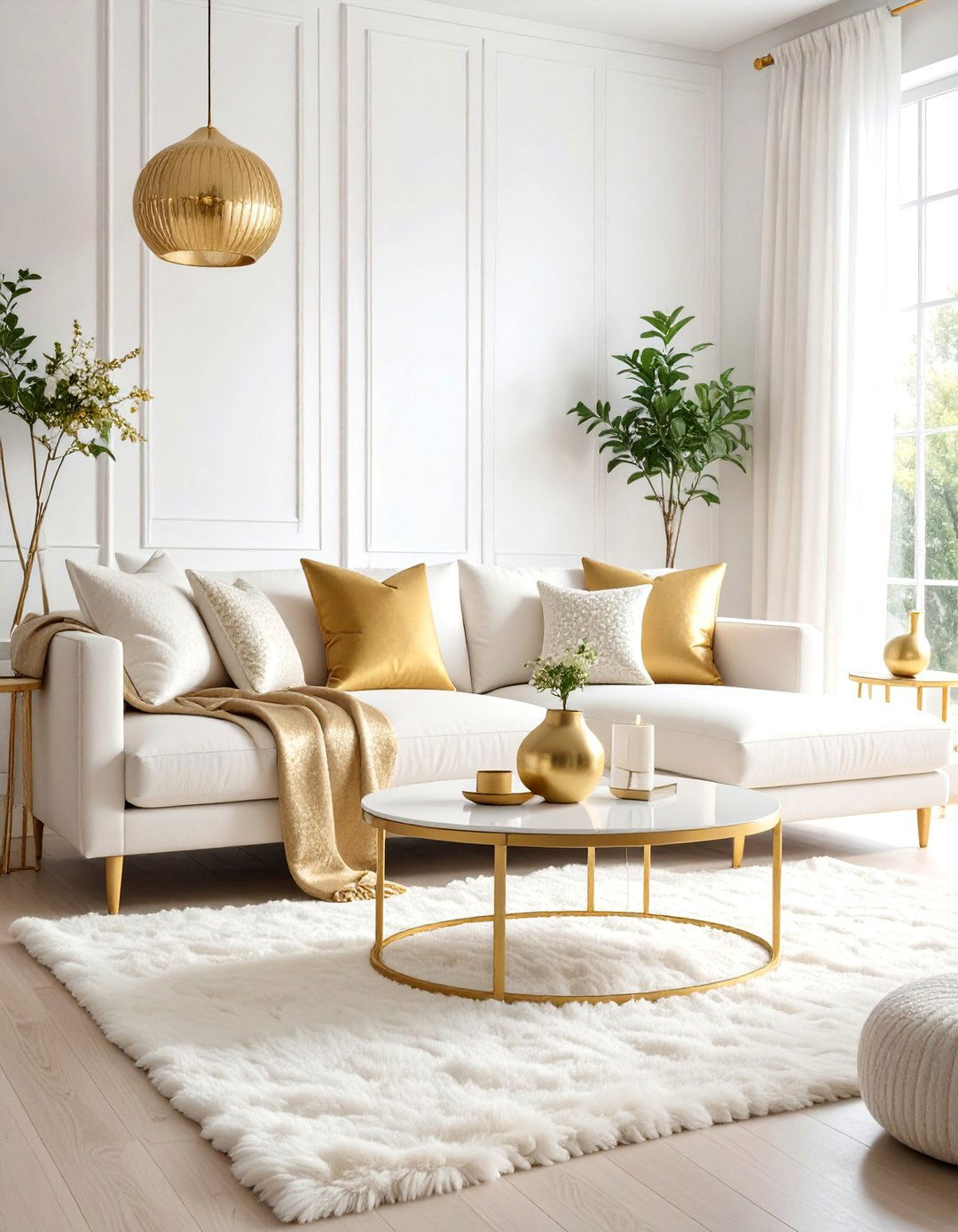 Scandinavian White and Gold Living Room - 25 White and Gold Living Room Ideas