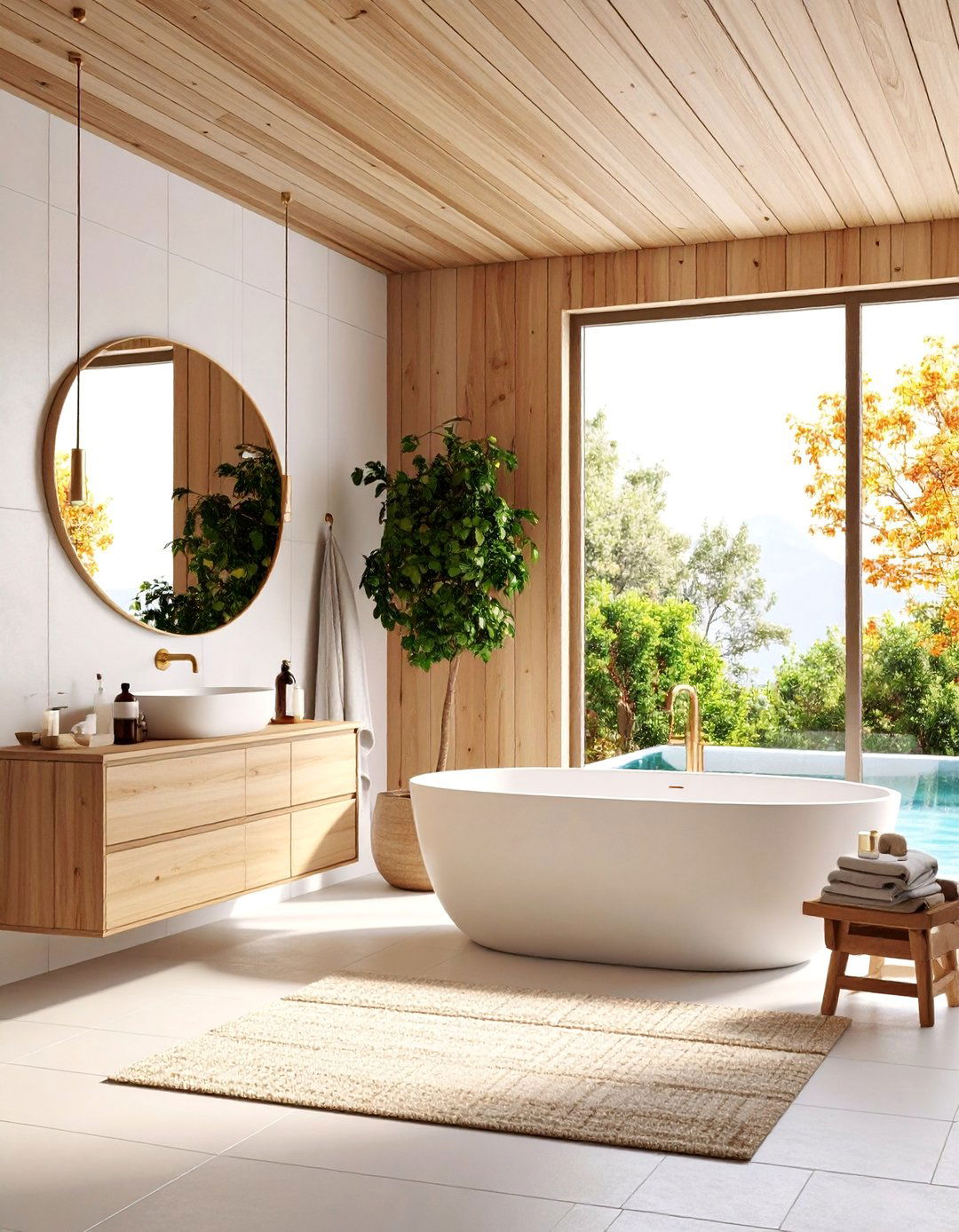 Scandinavian Wood Pool Bathroom - 25 Pool Bathroom Ideas