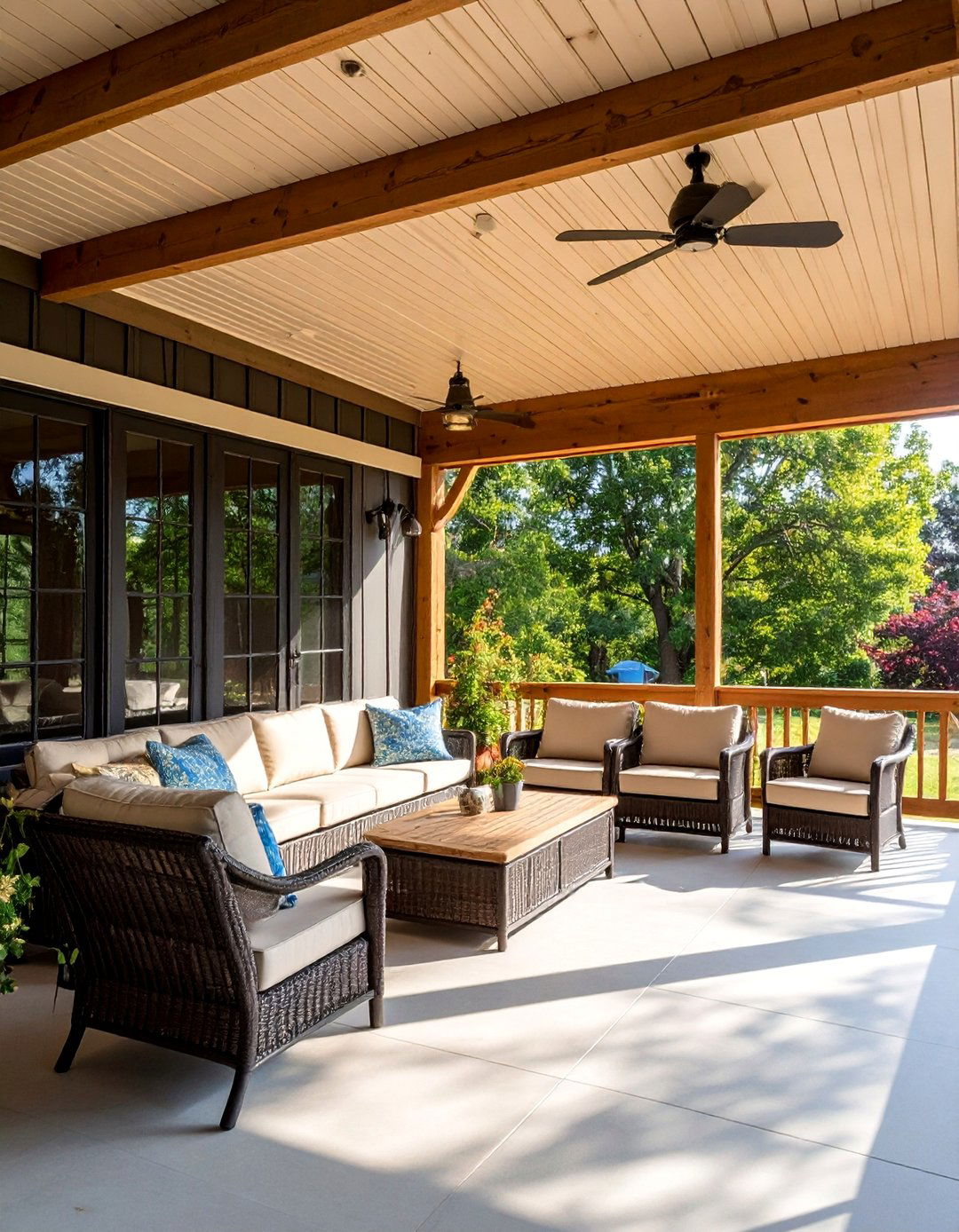 Screened Comfort Porch with Rustic Details - 25 Barndominium Front Porch Ideas