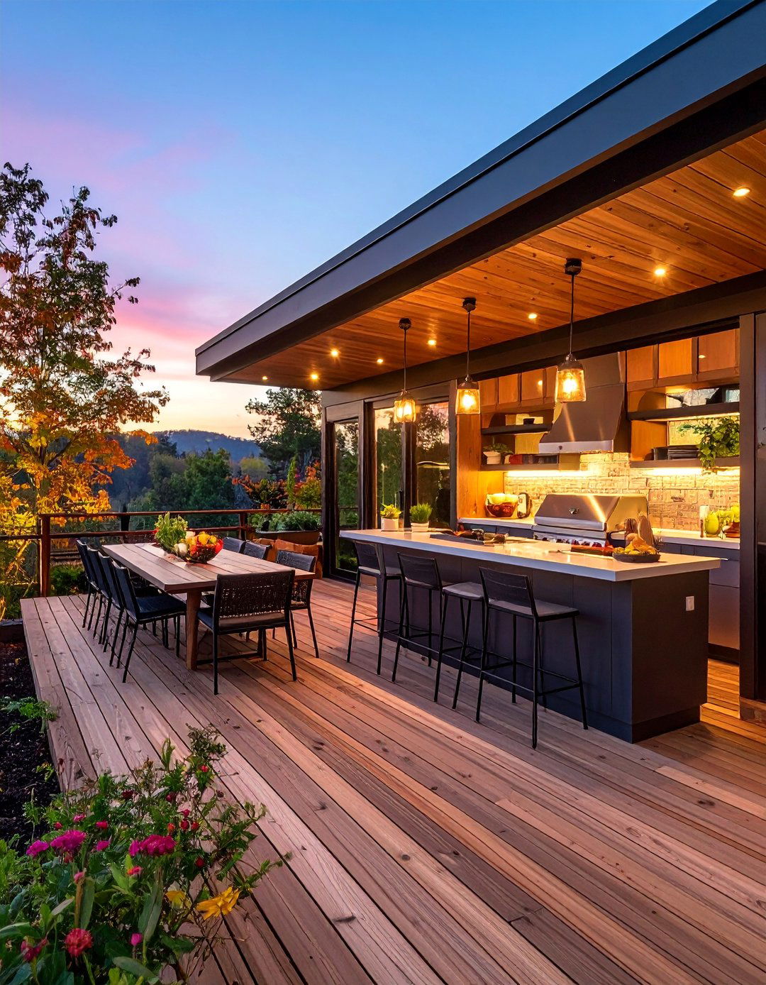 Screened Deck with Outdoor Kitchen and Dining Area - 25 Screened-in Deck Ideas