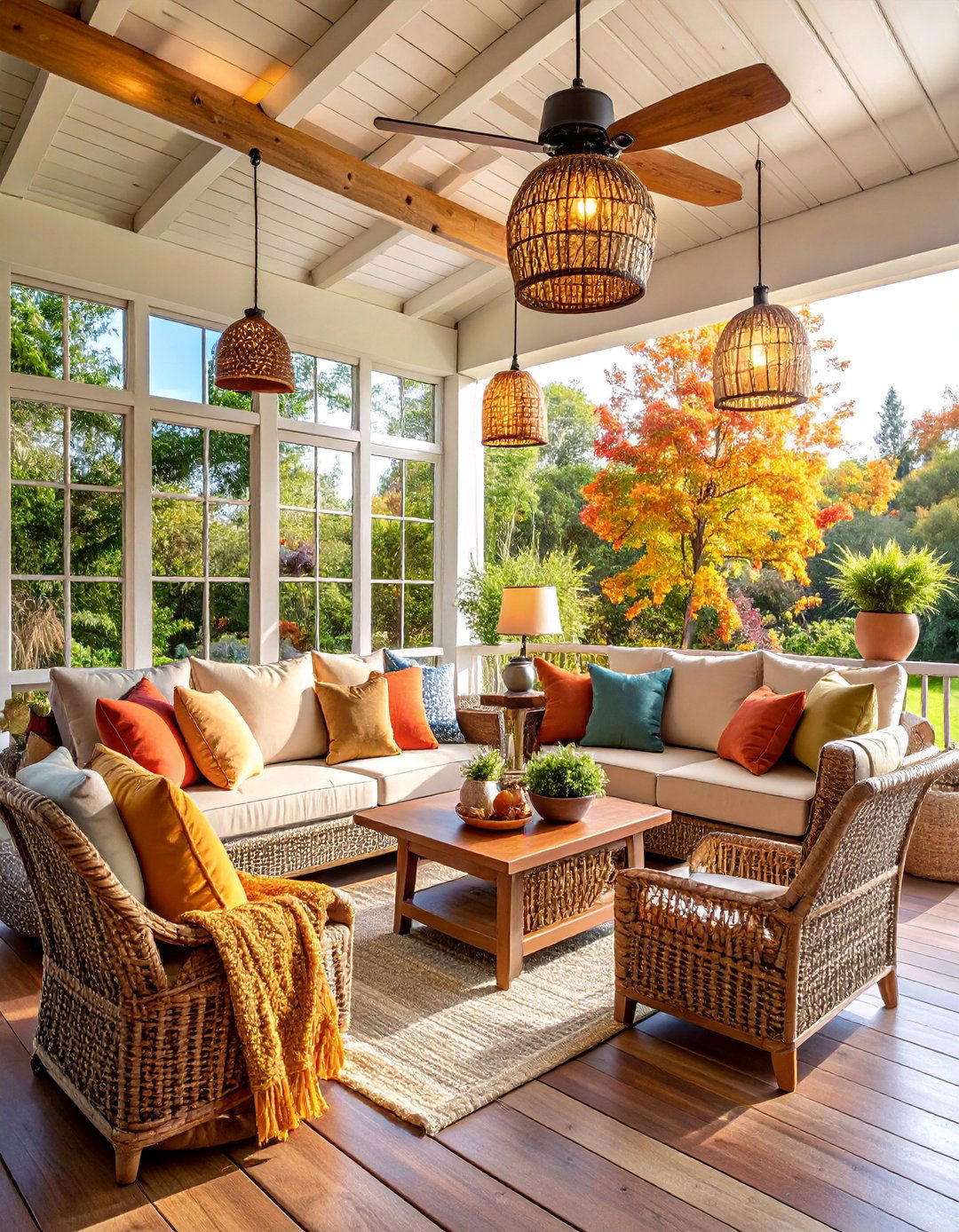 Screened Porch with Rustic Ceiling Fans and Natural Elements - 25 Rustic Porch Ideas