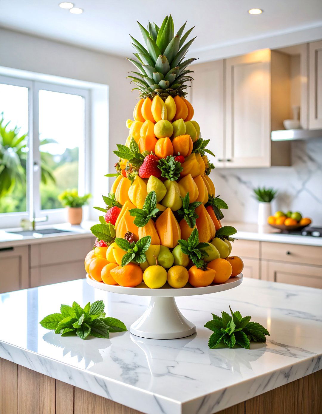 Sculpted Fruit Topiary Kitchen Island Centerpiece - 25 Kitchen Island Centerpiece Ideas