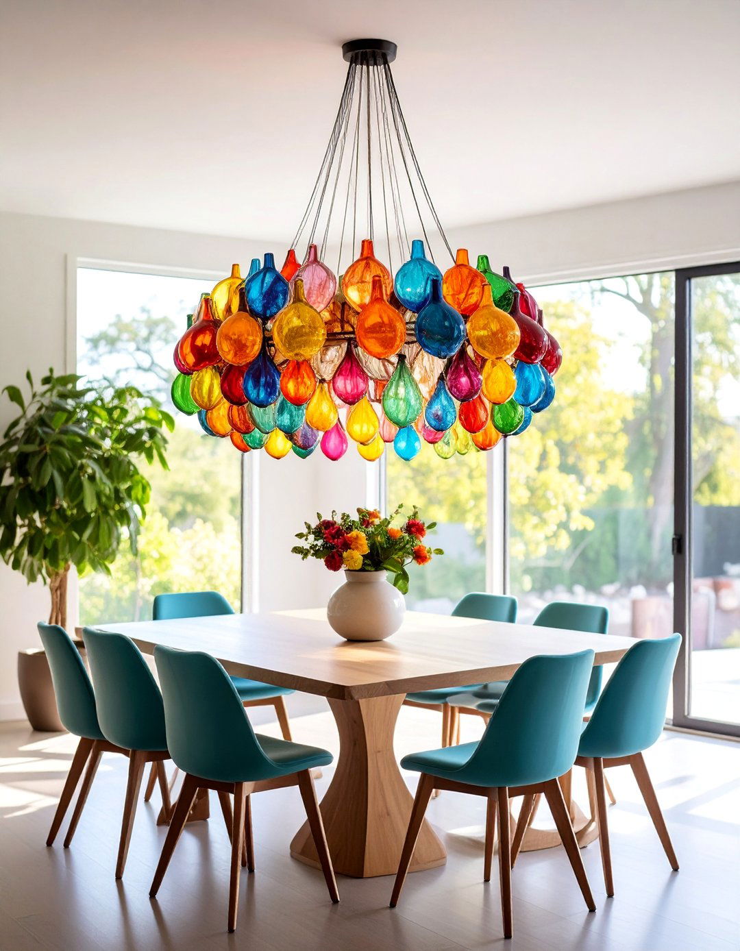 Sculptural Art Glass Dining Room Chandelier with Custom Colors - 25 Dining Room Lighting Ideas