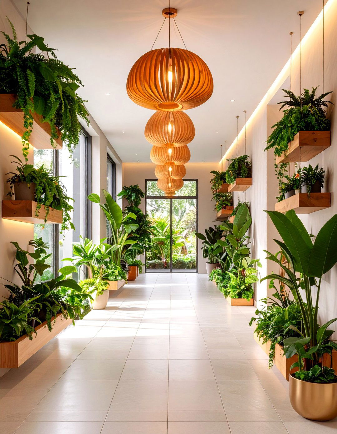 Sculptural Lighting Hallway with Organic Pendant Fixtures - 25 Organic Modern Interior Design Ideas