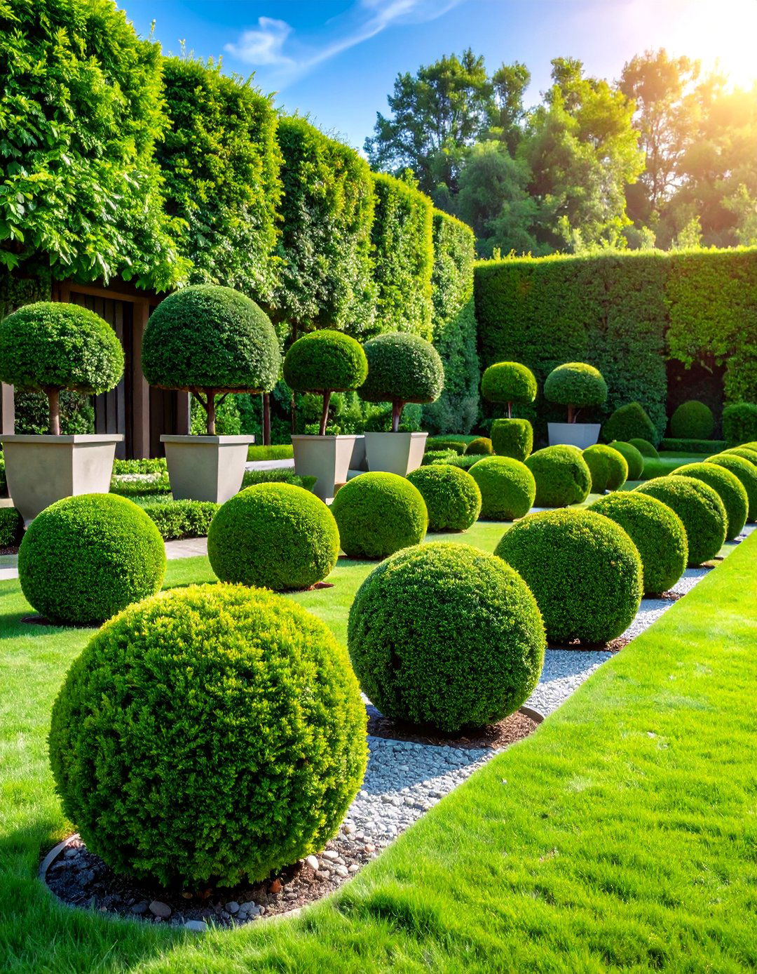 Sculptural Topiary Garden with Boxwood Spheres - 25 Modern Small Garden Ideas
