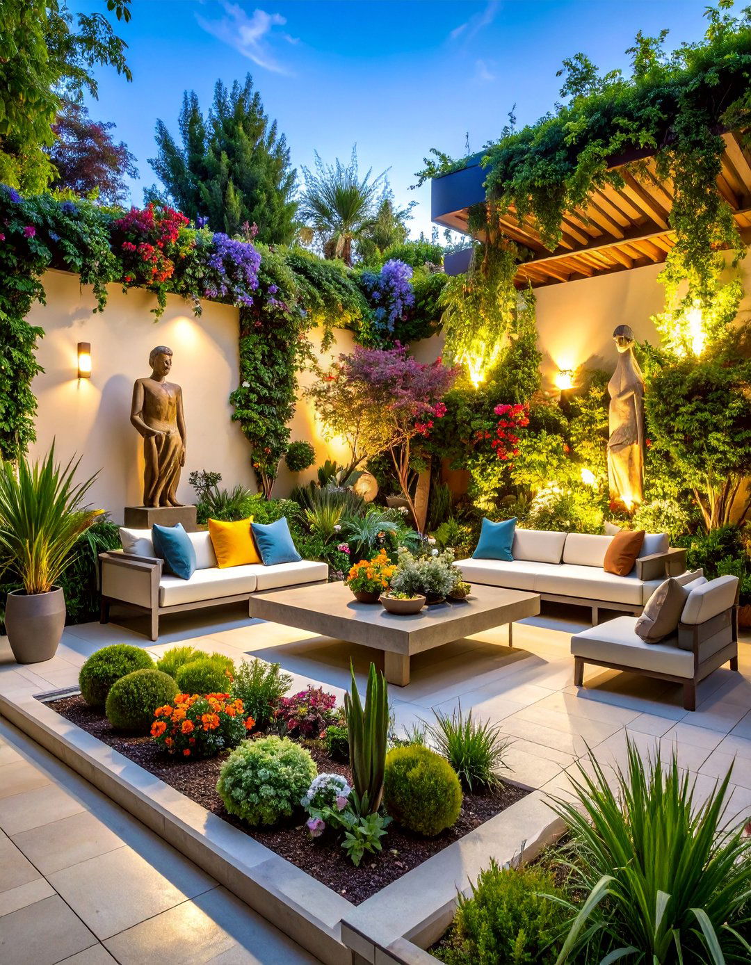 Sculpture Garden Corner with Art Integration - 25 Corner Garden Ideas