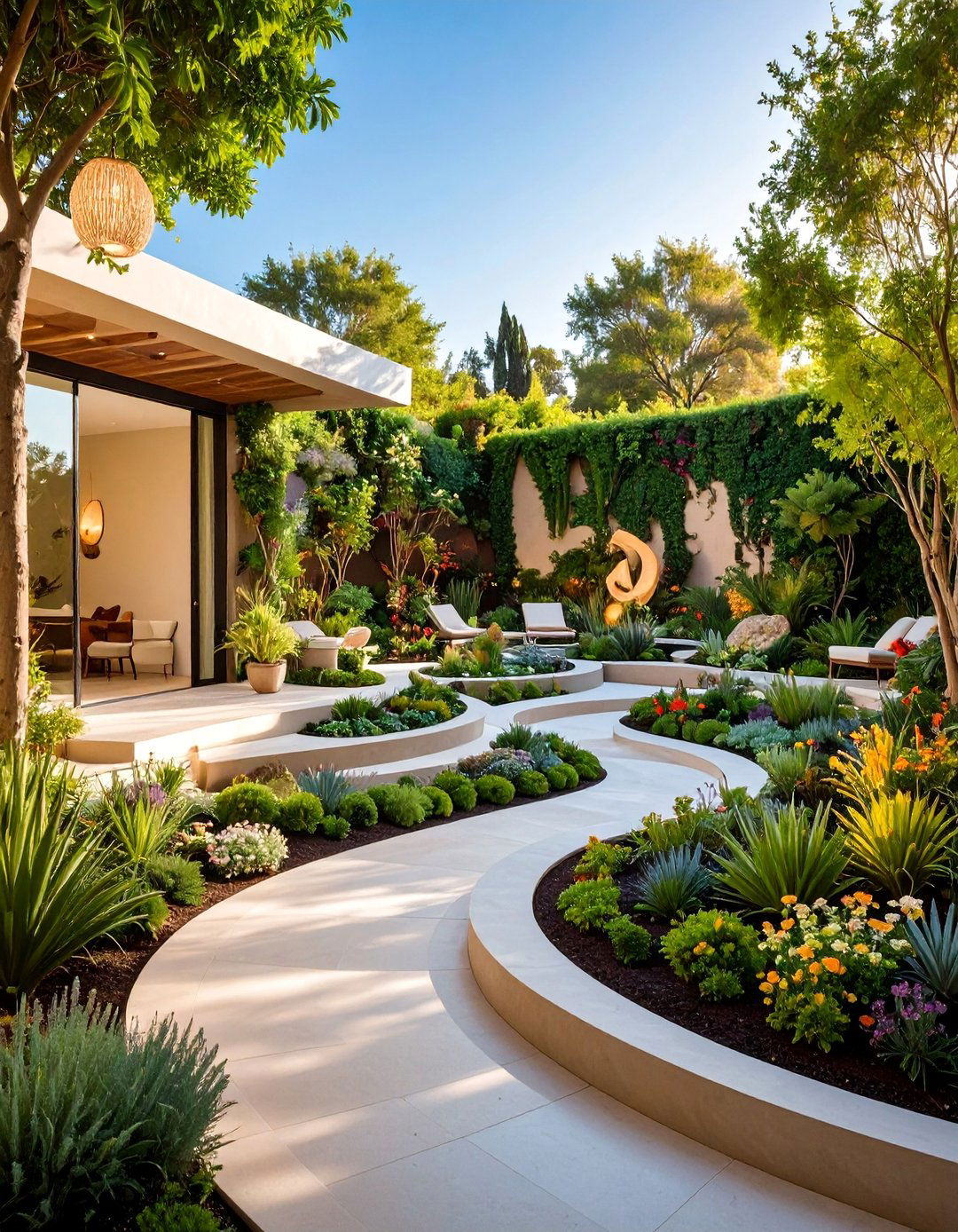 Sculpture Garden with Art Installation Terraces - 25 Down Sloped Backyard Ideas