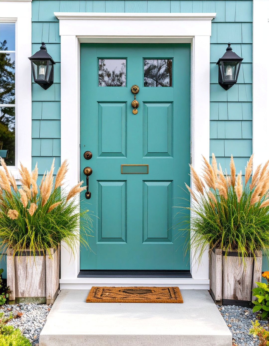 Sea Foam Green Front Door with Weathered Finish - 25 Green Front Door Ideas