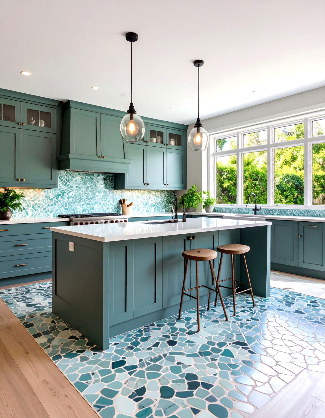 Sea Glass Green Lantern with Transitional Warmth - 25 Kitchen With Green Backsplash Ideas