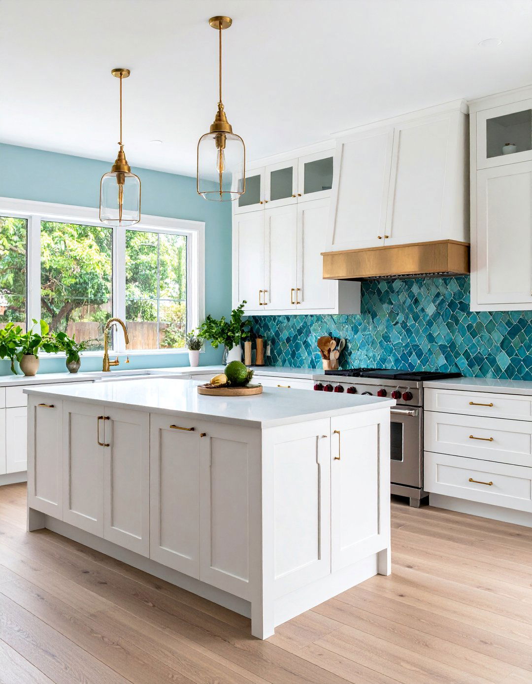 Sea Glass Tile Backsplash in Coastal Kitchen - 25 Beach House Decor Ideas