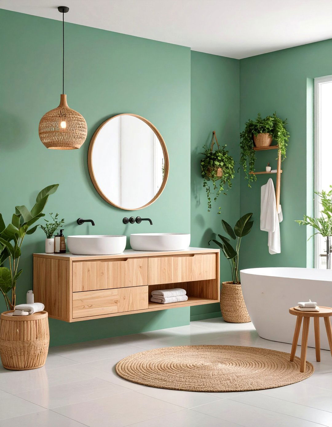Seafoam Green Bathroom Spa Retreat - 25 Green Accent Wall Ideas