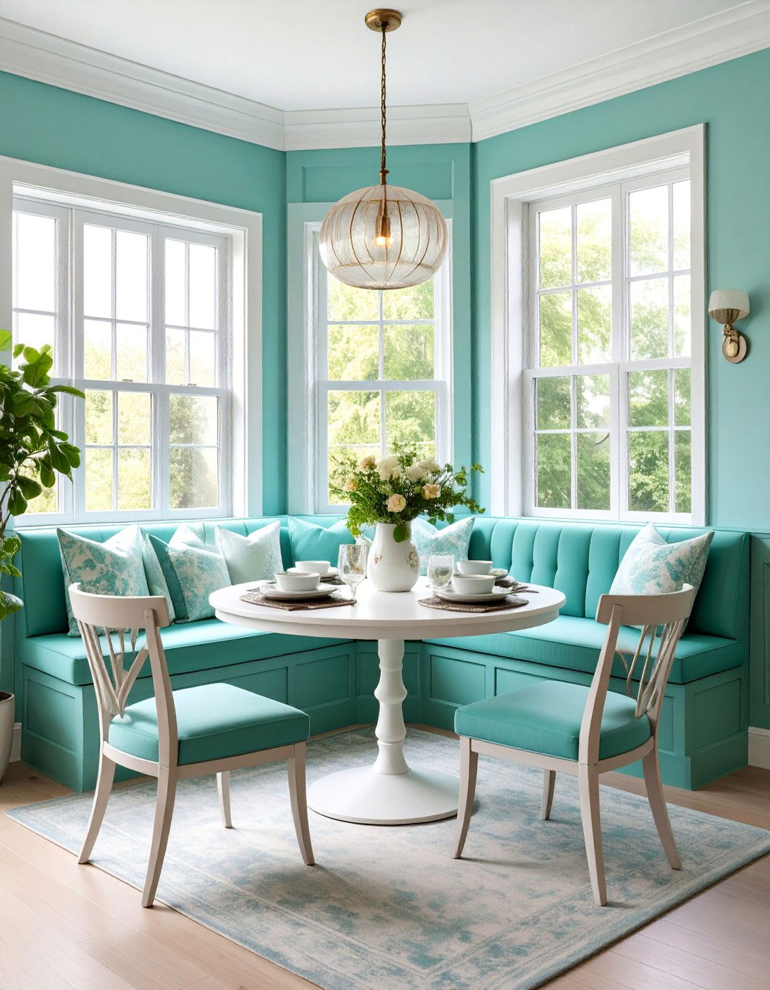 Seafoam Green Breakfast Nook with Built in Seating - 25 Seafoam Green Kitchen Ideas